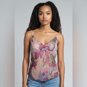Frederick’s of Hollywood Sheer Floral Mesh Cami – Lace Trim – Size L